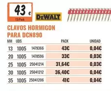Oferta de Dewalt - Clavos Hormigon Para Dcn890 por 43€ en Obramat