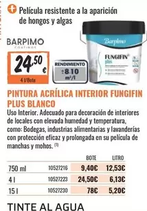 Oferta de Barpimo - Pintura Acrílica Interior Plus Blanco por 24,5€ en Obramat