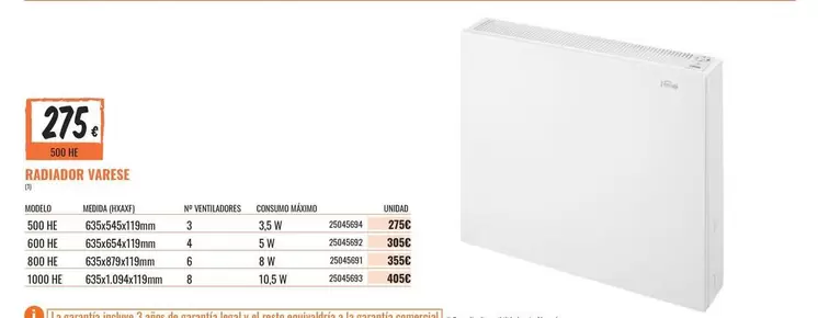 Oferta de Radiador Vaese por 275€ en Obramat