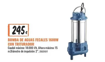 Oferta de Bomba De Aguas Fecales 1600w Con Triturador por 245€ en Obramat