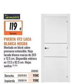 Oferta de Uniarte - Puerta Vt2 Laca Blanca Negra por 119€ en Obramat