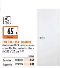 Oferta de Block - Puerta Lisa Blanca por 65€ en Obramat