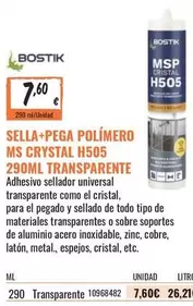 Oferta de Bostik - Sella+pega Polímero Ms Crystal H505 por 7,6€ en Obramat