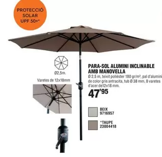 Oferta de Para-sol Alumini Inclinable Amb Manovella por 47,95€ en Optimus