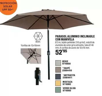 Oferta de Parasol Alluminio Inclinable Con Manivela por 52,95€ en Cifec