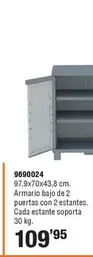 Oferta de Armario Bajo De 2 Puertas Con 2 Estantes. Cada Estante Soporta por 109,95€ en Cifec