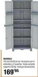 Oferta de Armario Con 4 Estantes 2 Puertas, Cada Estante SPORTLA JG K. Incluye Accesorios por 169,95€ en Cifec