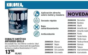 Oferta de Kolorea - Esmalte Sintetico Antioxido Brillo por 13,95€ en Cifec