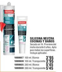 Oferta de Silicona Neutra Cocinas Y Banos por 3,95€ en Cifec
