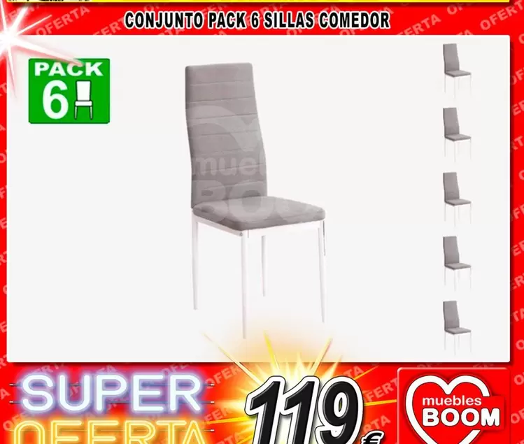 Oferta de Conjunto Pack 6 Sillas Comedor por 119€ en Muebles Boom