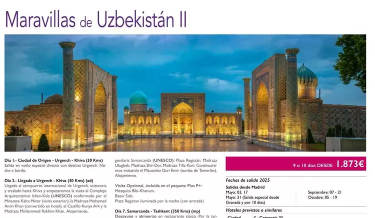 Oferta de Maravillas De Uzbekistán II por 1873€ en Nautalia Viajes