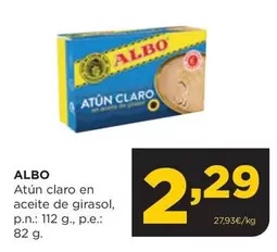 Oferta de Albo -  Atun Claro En Aceite De Girasol por 2,29€ en Alimerka