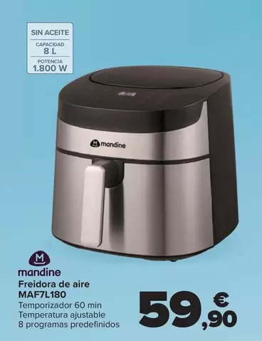 Oferta de Mandine - Freidora De Aire  MAF7l180 por 59,9€ en Carrefour