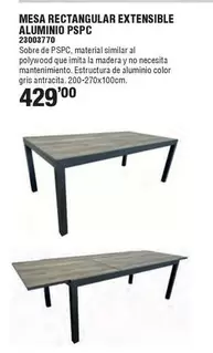 Oferta de Antracita - Mesa Rectangular Extensible Aluminio Pspc por 429€ en Cofac