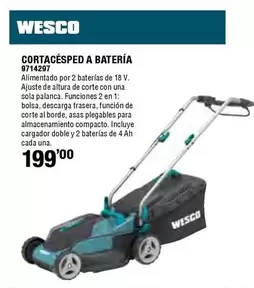 Oferta de Wesco - Cortacésped A Bateria 9714297 por 199€ en Cofac