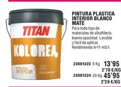 Oferta de Titan - Pintura Plastica Interior Blanco Mate por 13,95€ en Cofac