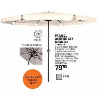 Oferta de Antracita - Parasol Aluminto Con Manivela por 79,95€ en ferrOkey