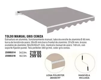 Oferta de Toldo Manual Gris Ceniza por 219€ en ferrOkey