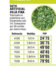Oferta de Seto Artificial Hoja Fina por 24,75€ en ferrOkey