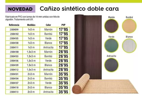 Oferta de PVC - Canizo Sintético Doble Cara por 17,95€ en ferrOkey