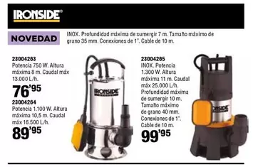 Oferta de Ironside - Potencia 750 W. Altura Máxima 8 M. Caudal Máx por 76,95€ en ferrOkey