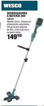 Oferta de Wesco - Desbrozadora A Bateria 36V por 149€ en ferrOkey