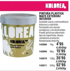 Oferta de Lorea - Pintura Plastica Mate Exterior/ Interior por 4,95€ en ferrOkey