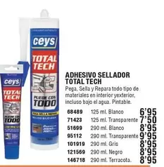 Oferta de Ceys - Adhesivo Sellador Total Tech por 6,95€ en ferrOkey