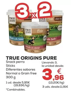 Oferta de True Origins - Pure Snack Perro Sticks por 5,95€ en Kiwoko