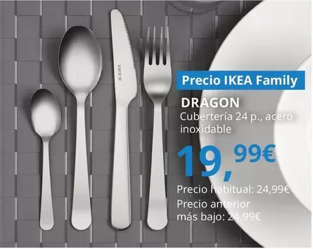 Oferta de Dragon - Cuberteria 24 P., Acero Inoxidable por 19,99€ en IKEA