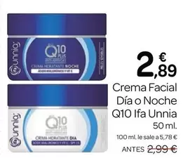 Oferta de Ifa Unnia - Crema Facial Dia O Noche Q10 por 2,89€ en Supermercados El Jamón