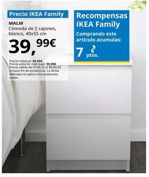 Oferta de MALM - Cómoda De 2 Cajones, Blanco por 39,99€ en IKEA
