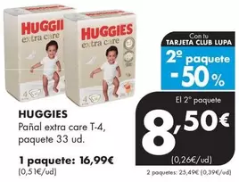 Oferta de Huggies - Pañal Extra Care T-4 por 16,99€ en Supermercados Lupa