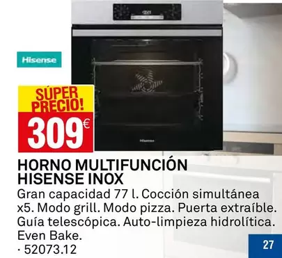 Oferta de Hisense - Horno Multifunción Inox por 309€ en Bricoking
