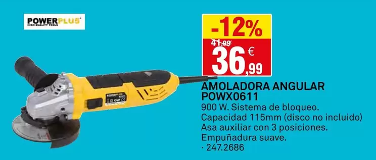 Oferta de Power Plus - Amoladora Angular POWX0611  por 36,99€ en Bricoking