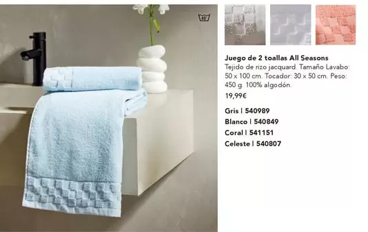 Oferta de Juego De 2 Toallas All Seasons por 19,99€ en AVON