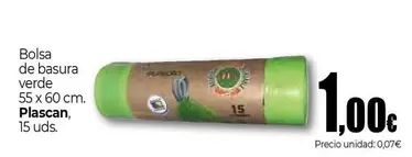 Oferta de Plascan - Bolsa De Basura Verde por 1€ en Unide Market