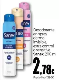 Oferta de Sanex - Desodorante En Spray Dermo Invisible, Extra Control O Sensitive por 2,78€ en Unide Market