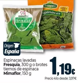 Oferta de Mimaflor - Espinacas Lavadas Fresquia por 1,19€ en Unide Supermercados