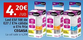 Oferta de Cegasa - Led Esf 5W De E27/ E14 Calida O E14 Fria por 4,2€ en Maskom Supermercados