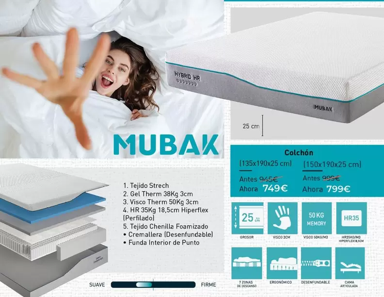 Oferta de Colchon 135x190x25 Cm por 749€ en Mubak