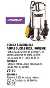 Oferta de Ironside - Bomba Sumergible Aguas Sucias Inox. por 76,95€ en YMÁS