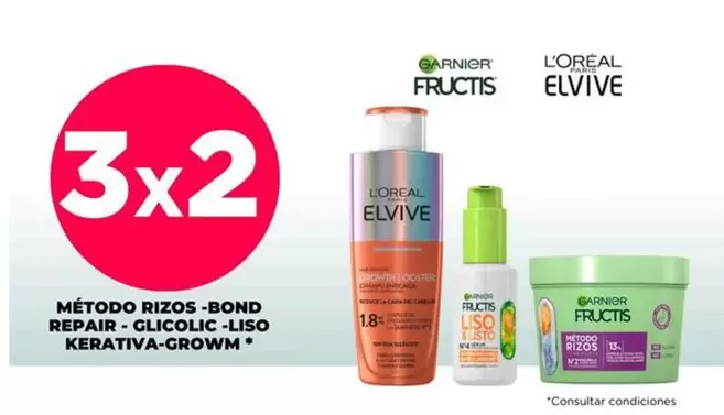 Oferta de Garnier/L'Oréal - Método Rizos -Bond Repair Glicolic -Liso Kerativa-Growm  en Marvimundo
