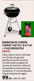 Oferta de Weber - Barbacoa De Carbón  Kettle Ø 47 Cm + 3 Kg Briquetas  por 99€ en Coferdroza