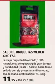 Oferta de Weber - Saco De Briquetas 4 Kg Fsc por 11,95€ en Coferdroza