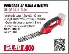 Oferta de Podadora De Mano A Bateria por 59,9€ en Coferdroza