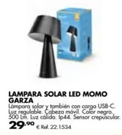 Oferta de Lampara Solar Led Momo Garza por 29,9€ en Coferdroza