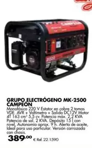 Oferta de Campeón - Grupo Electrógeno Mk-2500 por 389€ en Coferdroza