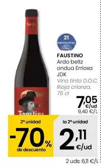 Oferta de Faustino - Vino Tinto D.O.C. Rioja Crianza por 7,05€ en Eroski