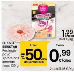 Oferta de El Pozo - Bienstar Pechuga Pavo +Proteinas Lonchas Finas por 1,99€ en Eroski